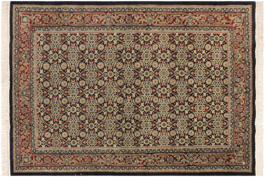 handmade Transitional  Blue Red Hand Knotted RECTANGLE 100% WOOL area rug 4' x 6'