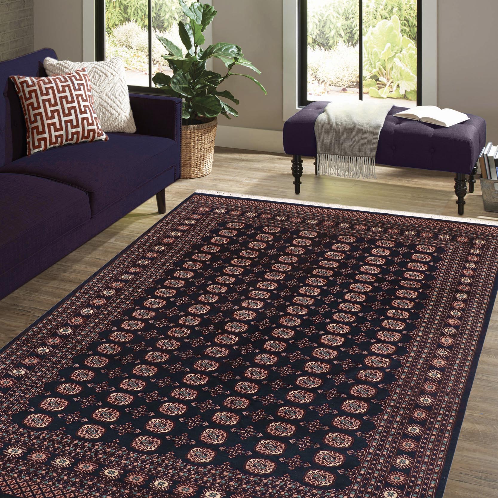 handmade Geometric Bokhara Blue Blue Hand Knotted RECTANGLE 100% WOOL area rug 8X10