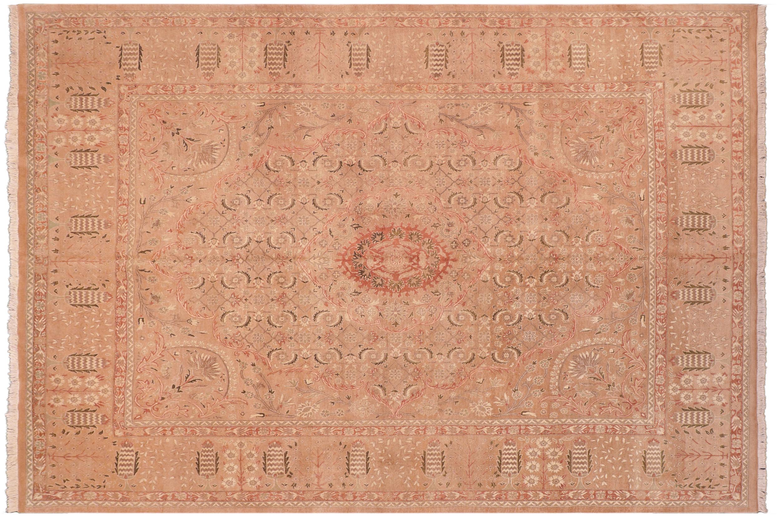 handmade Traditional Tajdar Tan Tan Hand Knotted RECTANGLE 100% WOOL area rug 8x9