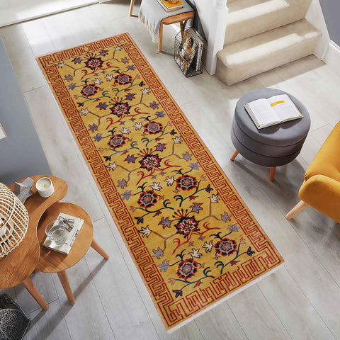 handmade Geometric Super Kazak Gold Red Hand Knotted RUNNER 100% WOOL area rug 3' x 10'