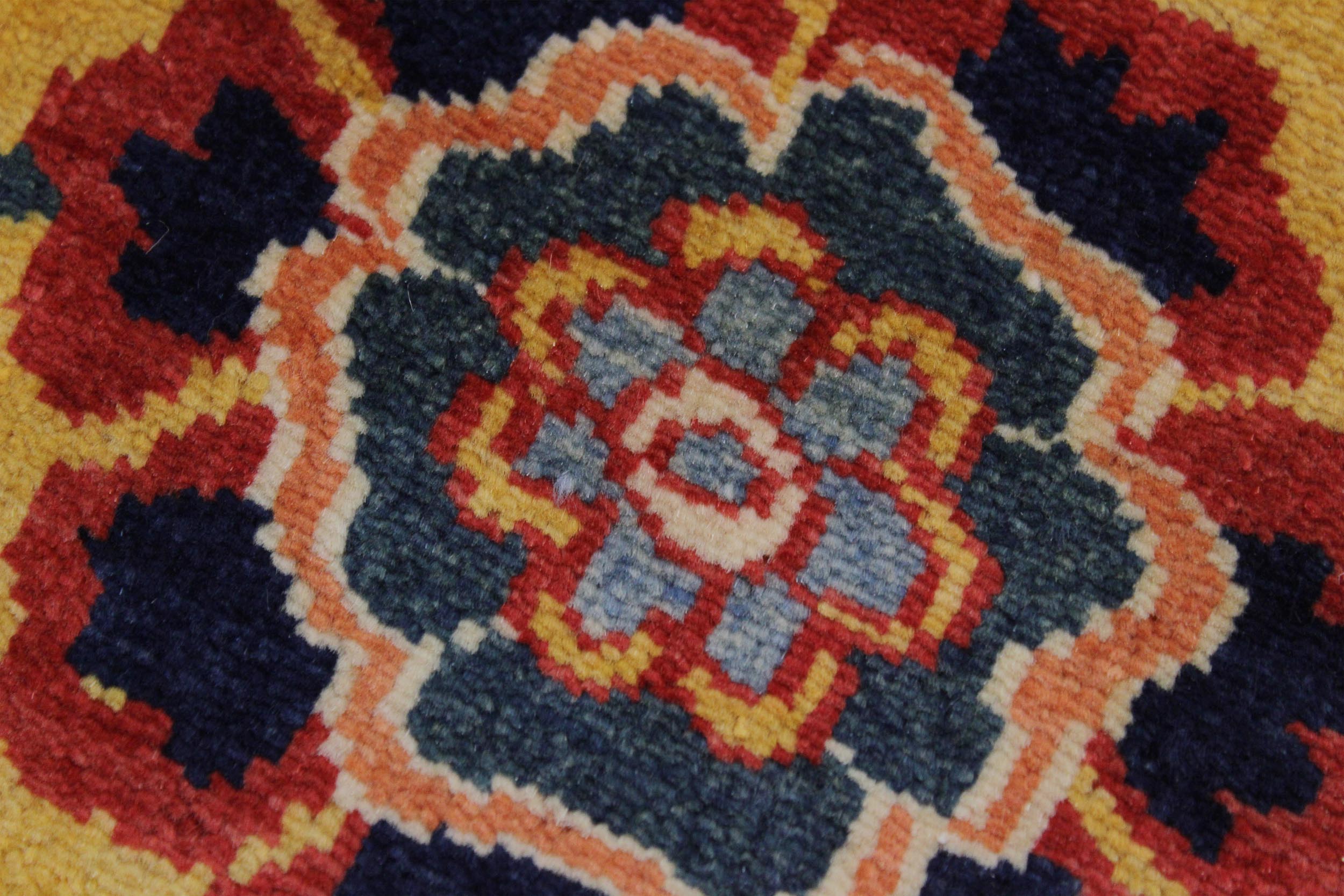 handmade Geometric Super Kazak Gold Red Hand Knotted RUNNER 100% WOOL area rug 3' x 10'