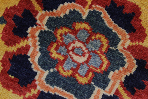 handmade Geometric Super Kazak Gold Red Hand Knotted RUNNER 100% WOOL area rug 3' x 10'