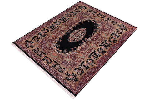 handmade Traditional Abusson Black Black Hand Knotted RECTANGLE 100% WOOL area rug 3x5