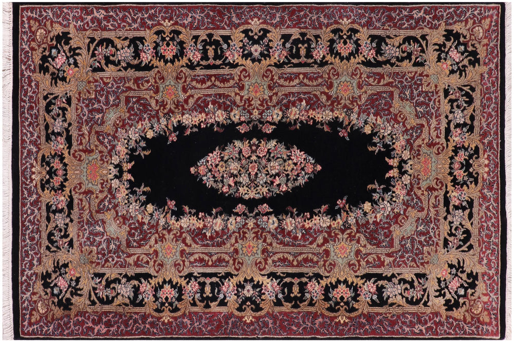 handmade Traditional Abusson Black Black Hand Knotted RECTANGLE 100% WOOL area rug 3x5