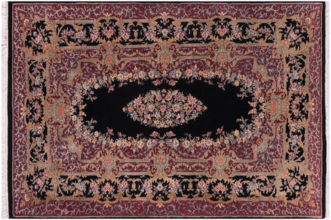 handmade Traditional Abusson Black Black Hand Knotted RECTANGLE 100% WOOL area rug 3x5