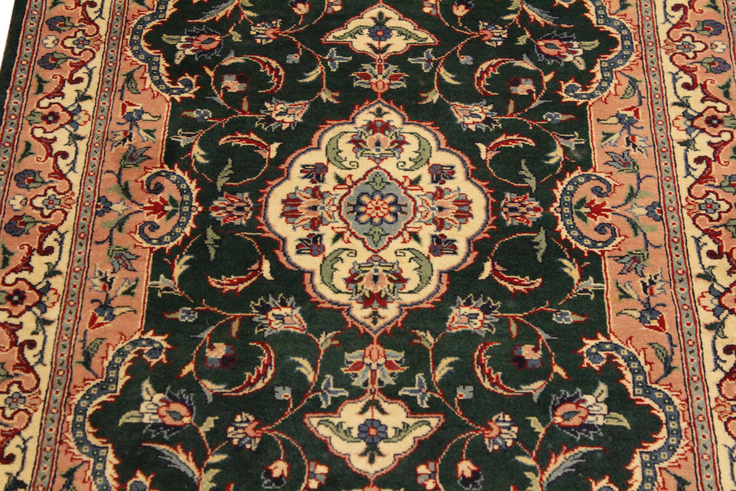 handmade Traditional Kashan Green Ivory Hand Knotted RECTANGLE 100% WOOL area rug 3x4