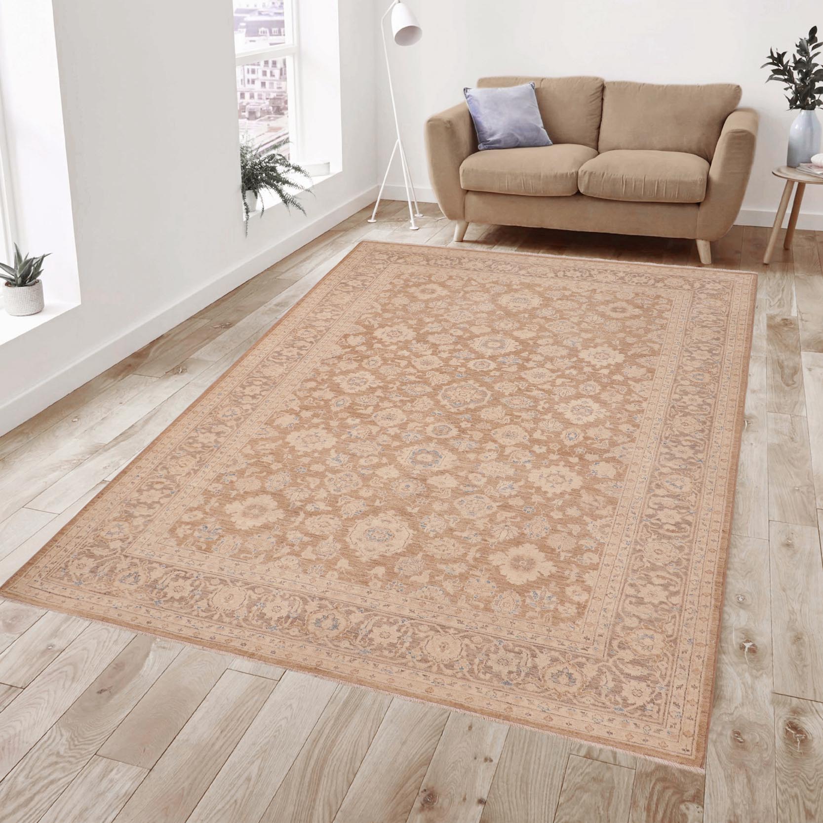 handmade Transitional Kafkaz Brown Tan Hand Knotted RECTANGLE 100% WOOL area rug 6' x 9'