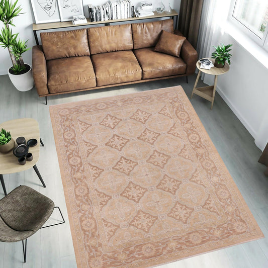 handmade Transitional Kafkaz Tan Brown Hand Knotted RECTANGLE 100% WOOL area rug 6' x 9'