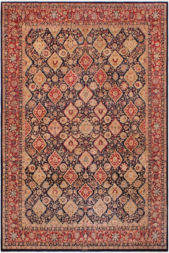 Traditional Kirman Marshall Blue Red Hand Knotted Area rugs 9 x 12