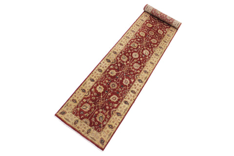 handmade Transitional Kirman Red Gold Hand Knotted RUNNER 100% WOOL area rug 3' x 12'
