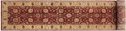 handmade Transitional Kirman Red Gold Hand Knotted RUNNER 100% WOOL area rug 3' x 12'