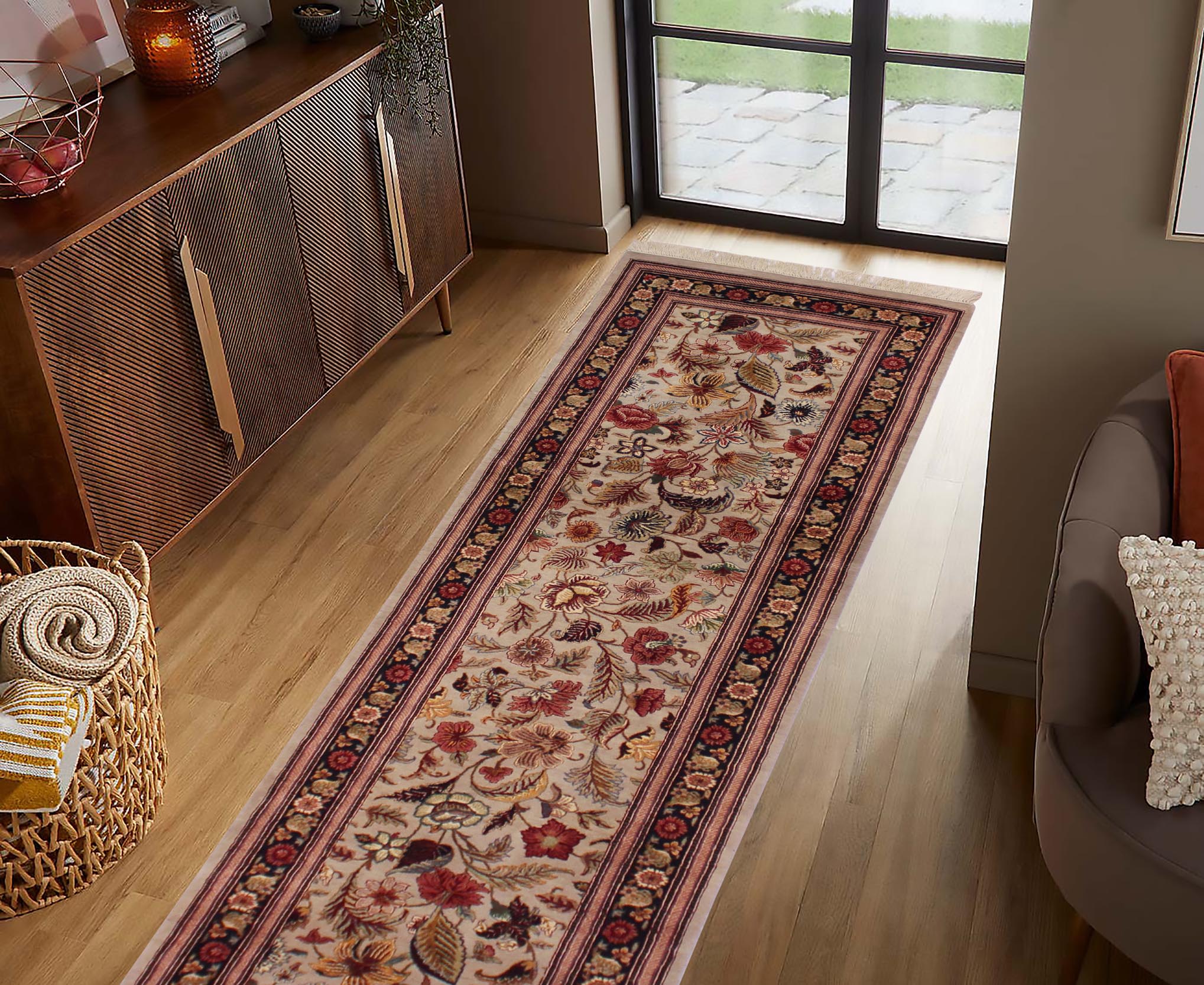 handmade Transitional Gulberg Taupe Black Hand Knotted RUNNER 100% WOOL area rug 3' x 16'