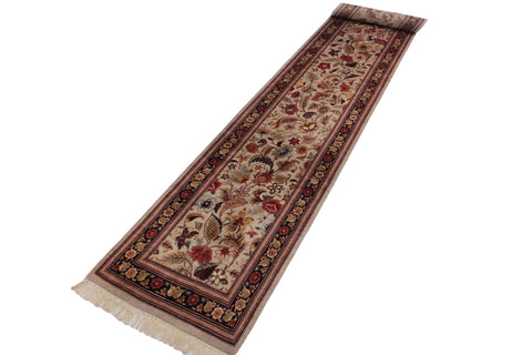 handmade Transitional Gulberg Taupe Black Hand Knotted RUNNER 100% WOOL area rug 3' x 16'
