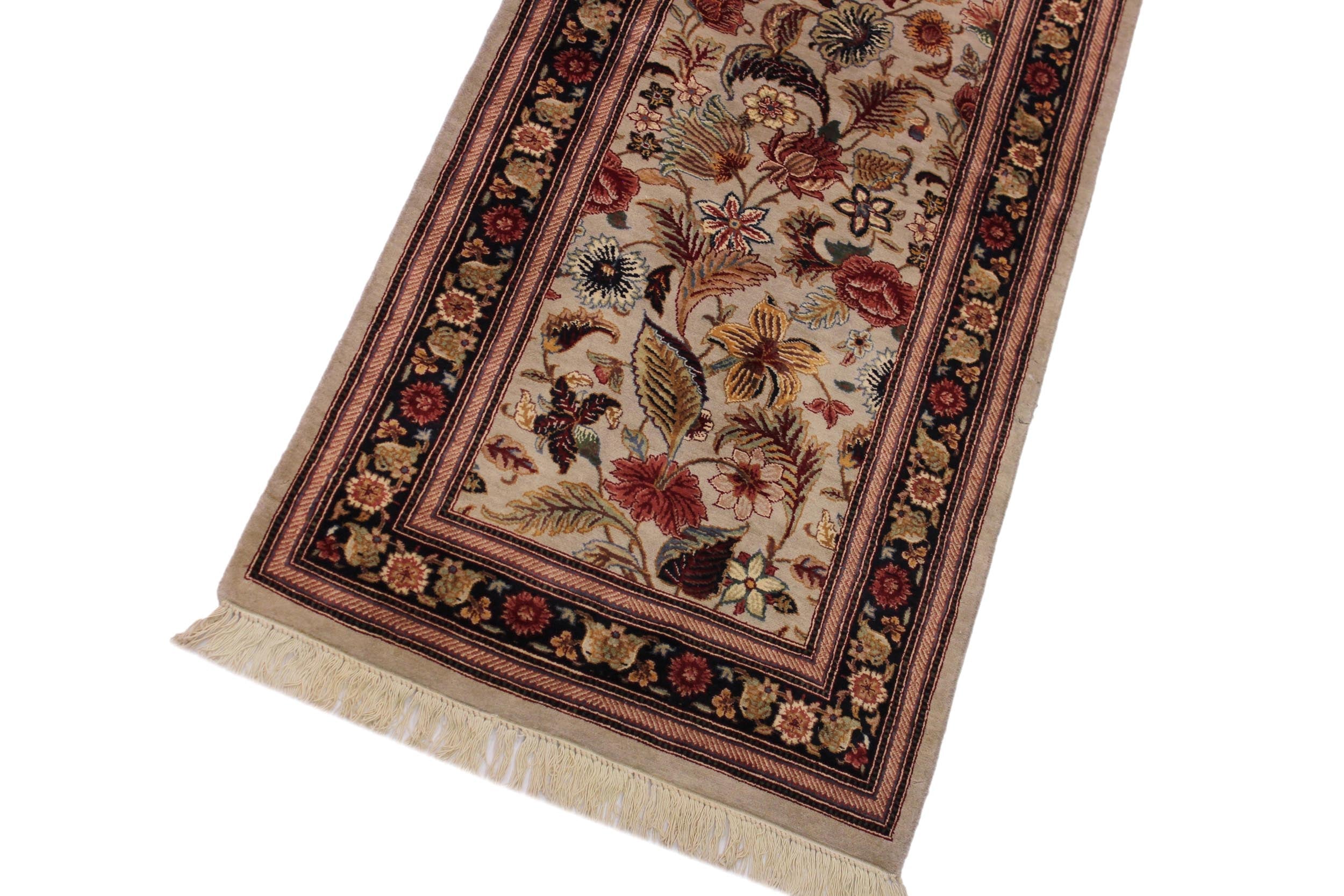 handmade Transitional Gulberg Taupe Black Hand Knotted RUNNER 100% WOOL area rug 3' x 16'