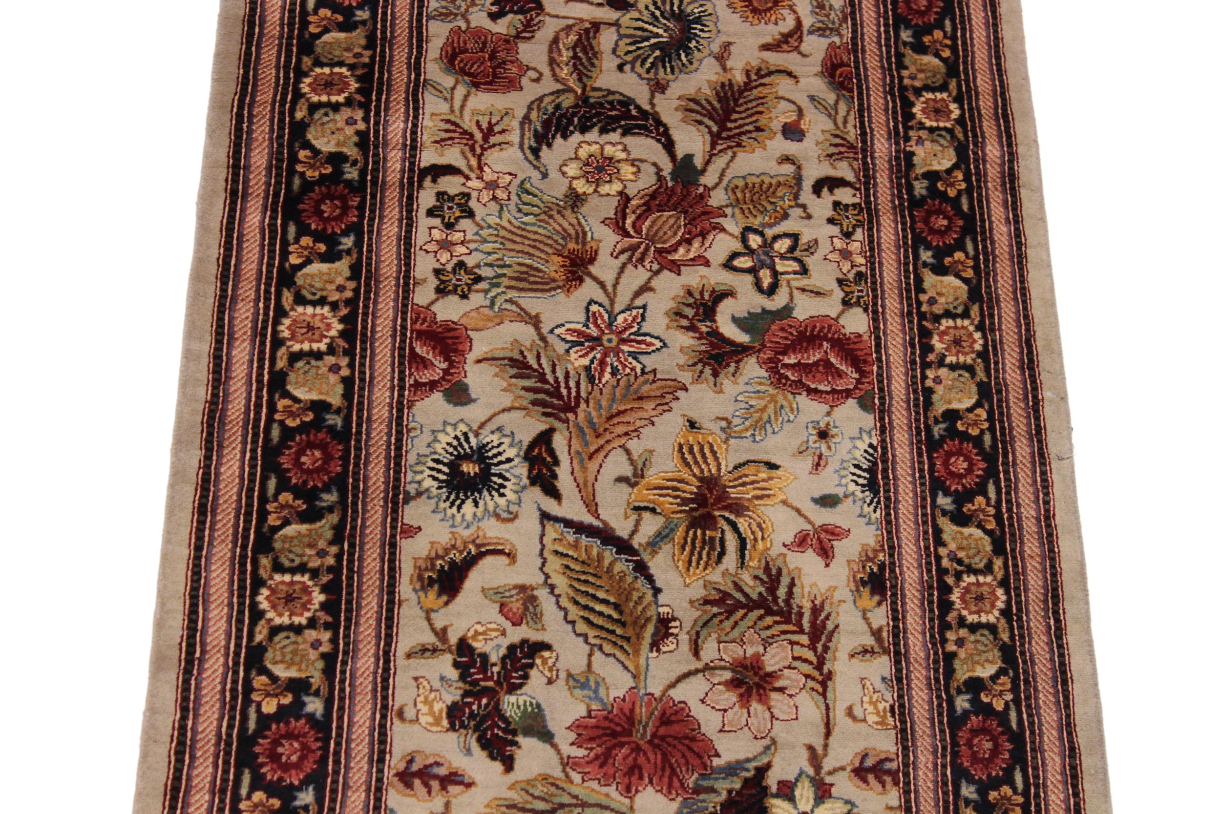 handmade Transitional Gulberg Taupe Black Hand Knotted RUNNER 100% WOOL area rug 3' x 16'