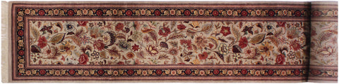 handmade Transitional Gulberg Taupe Black Hand Knotted RUNNER 100% WOOL area rug 3' x 16'