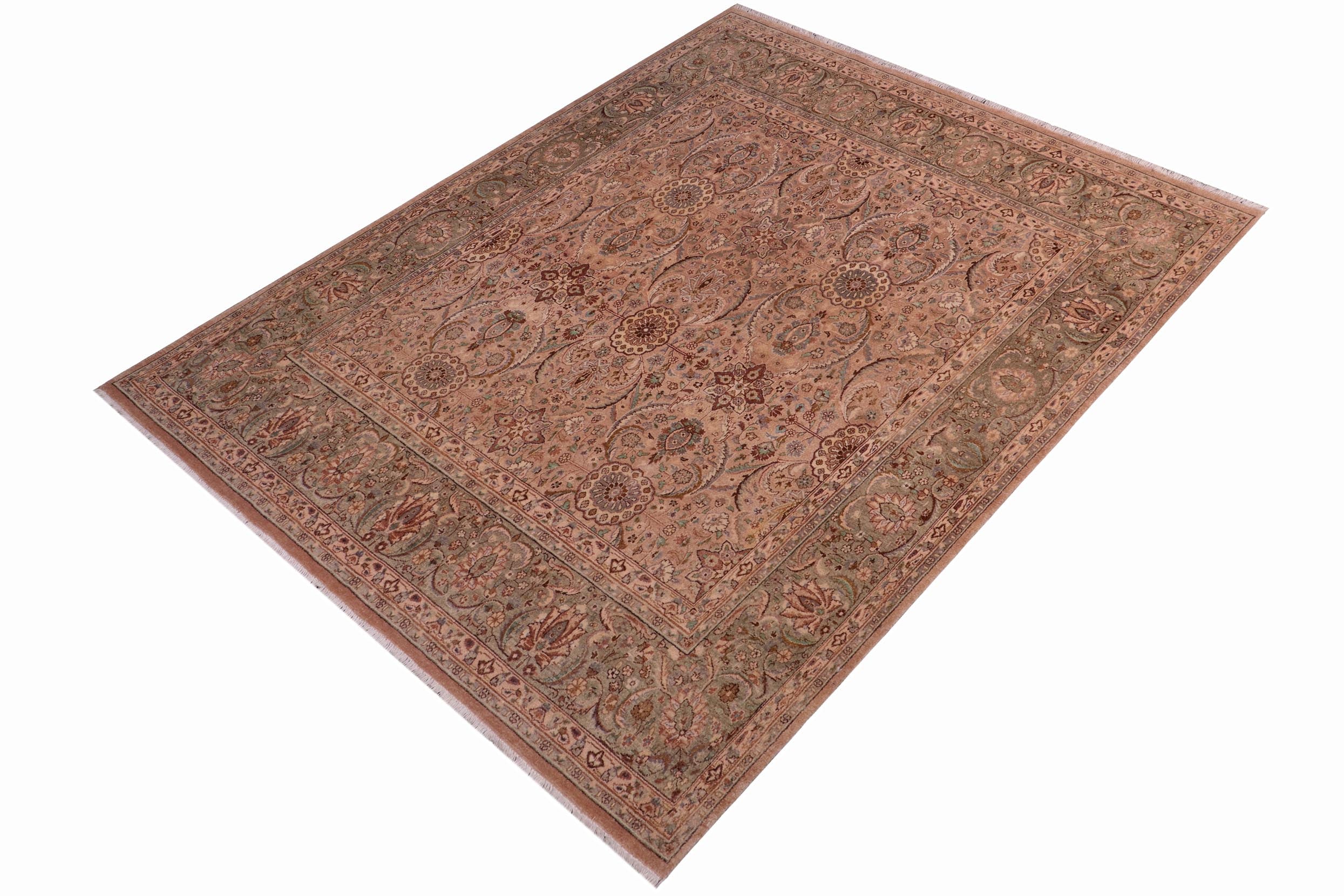 handmade Transitional Qaseem Bond Tan Lt. Green Hand Knotted SQUARE 100% WOOL area rug 6x6