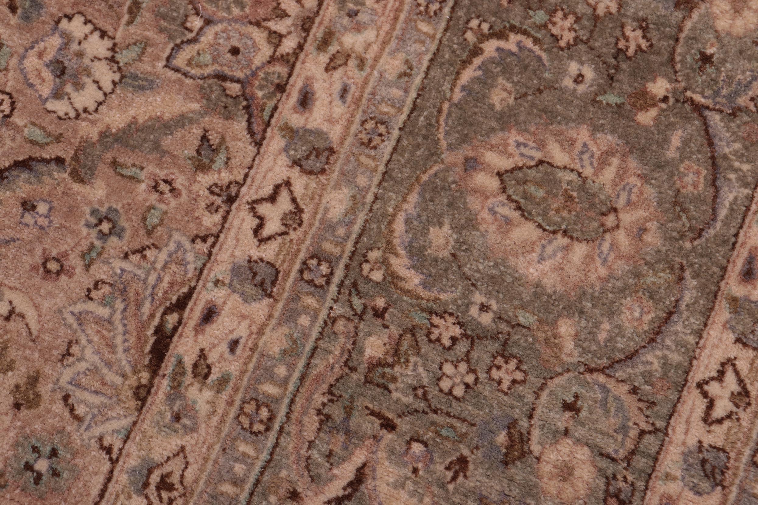 handmade Transitional Qaseem Bond Tan Lt. Green Hand Knotted SQUARE 100% WOOL area rug 6x6