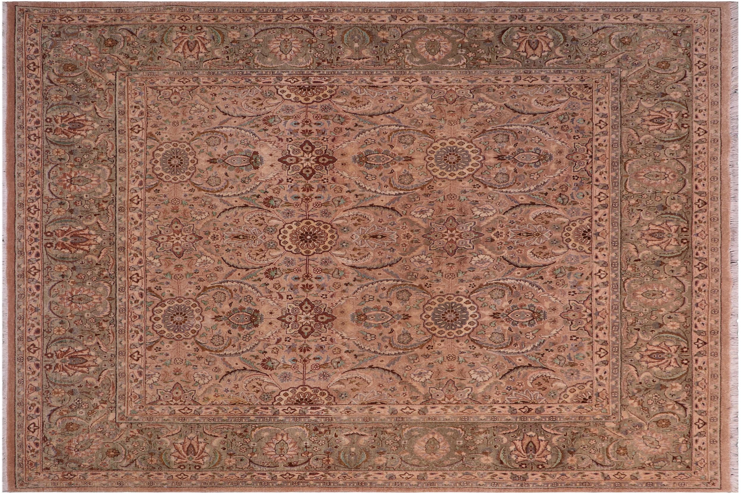 handmade Transitional Qaseem Bond Tan Lt. Green Hand Knotted SQUARE 100% WOOL area rug 6x6
