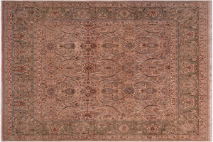 6x6 hand knotted Vegetable Dyed wool rug in tan and green - Tan/ Green