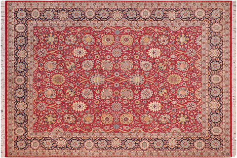 handmade Transitional  Red Blue Hand Knotted RECTANGLE 100% WOOL area rug 8x10