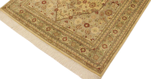 handmade Traditional Tabriz Beige Green Hand Knotted RECTANGLE 100% WOOL area rug 4x6