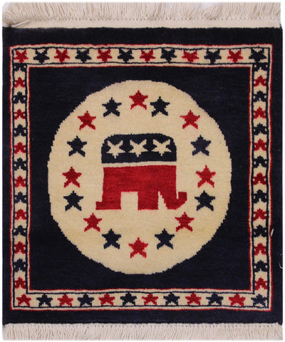Tribal Bokhara Republic Beige/Blue Wool Rug - 1'6''X1'6''