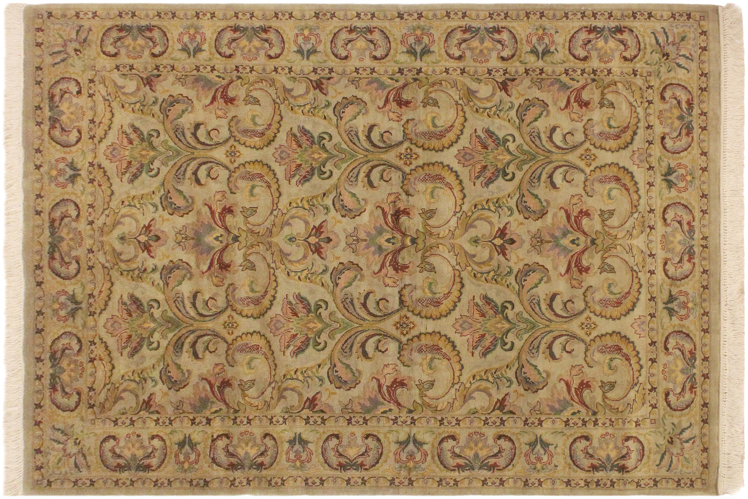 handmade Transitional  Taupe Green Hand Knotted RECTANGLE 100% WOOL area rug 4x6