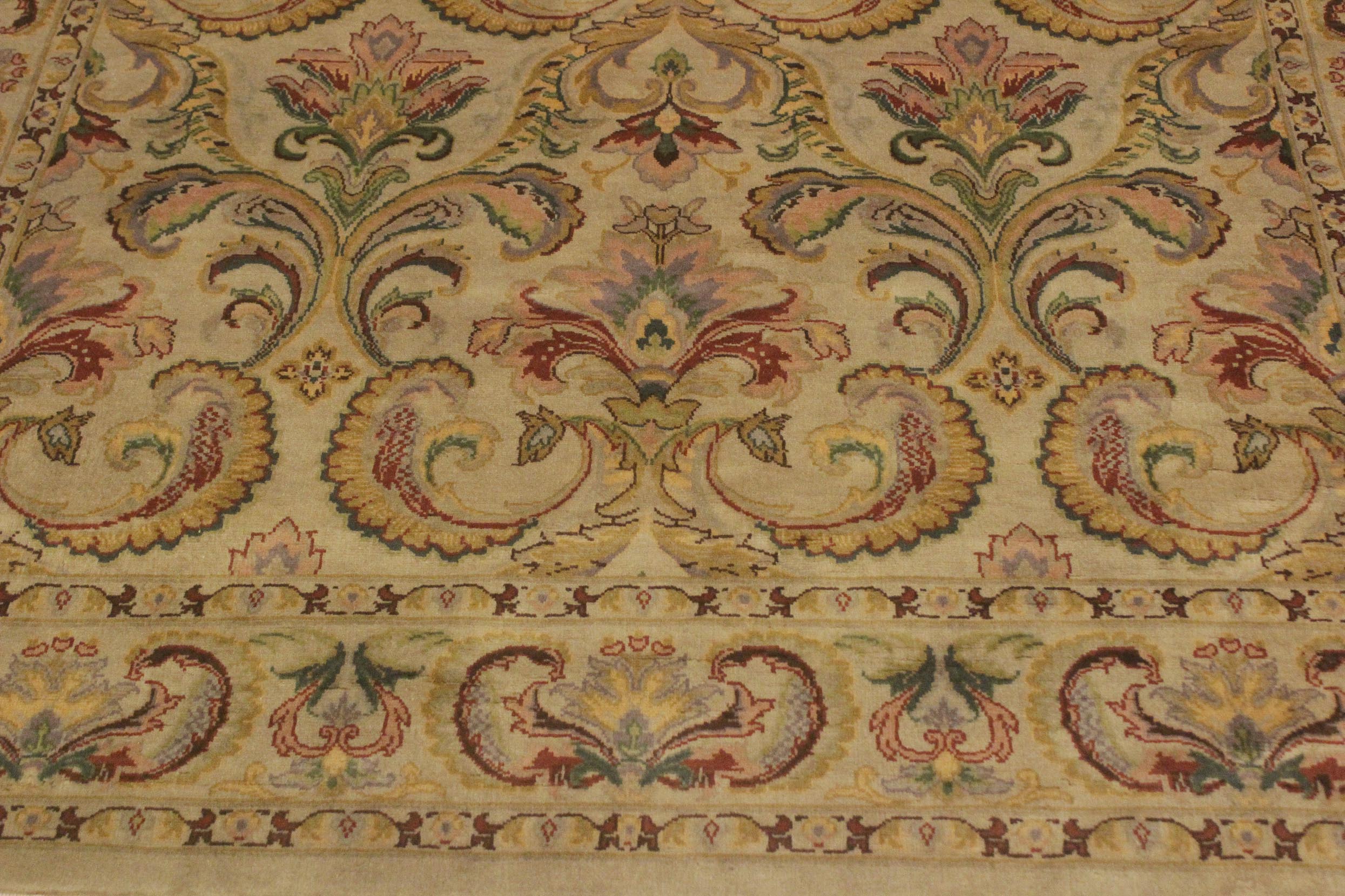 handmade Transitional  Taupe Green Hand Knotted RECTANGLE 100% WOOL area rug 4x6