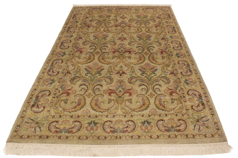 handmade Transitional  Taupe Green Hand Knotted RECTANGLE 100% WOOL area rug 4x6