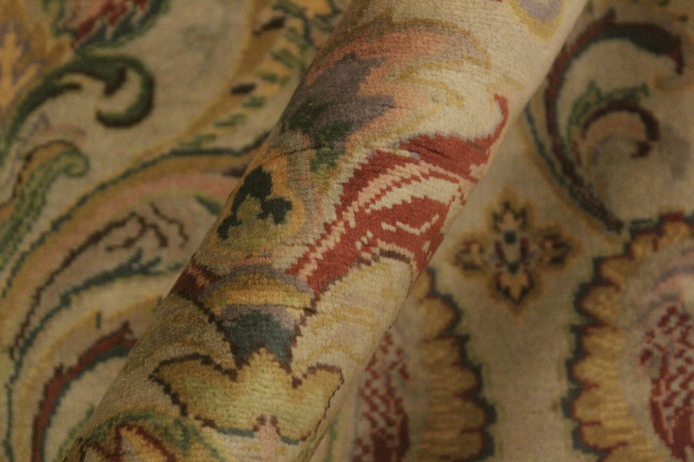 handmade Transitional  Taupe Green Hand Knotted RECTANGLE 100% WOOL area rug 4x6