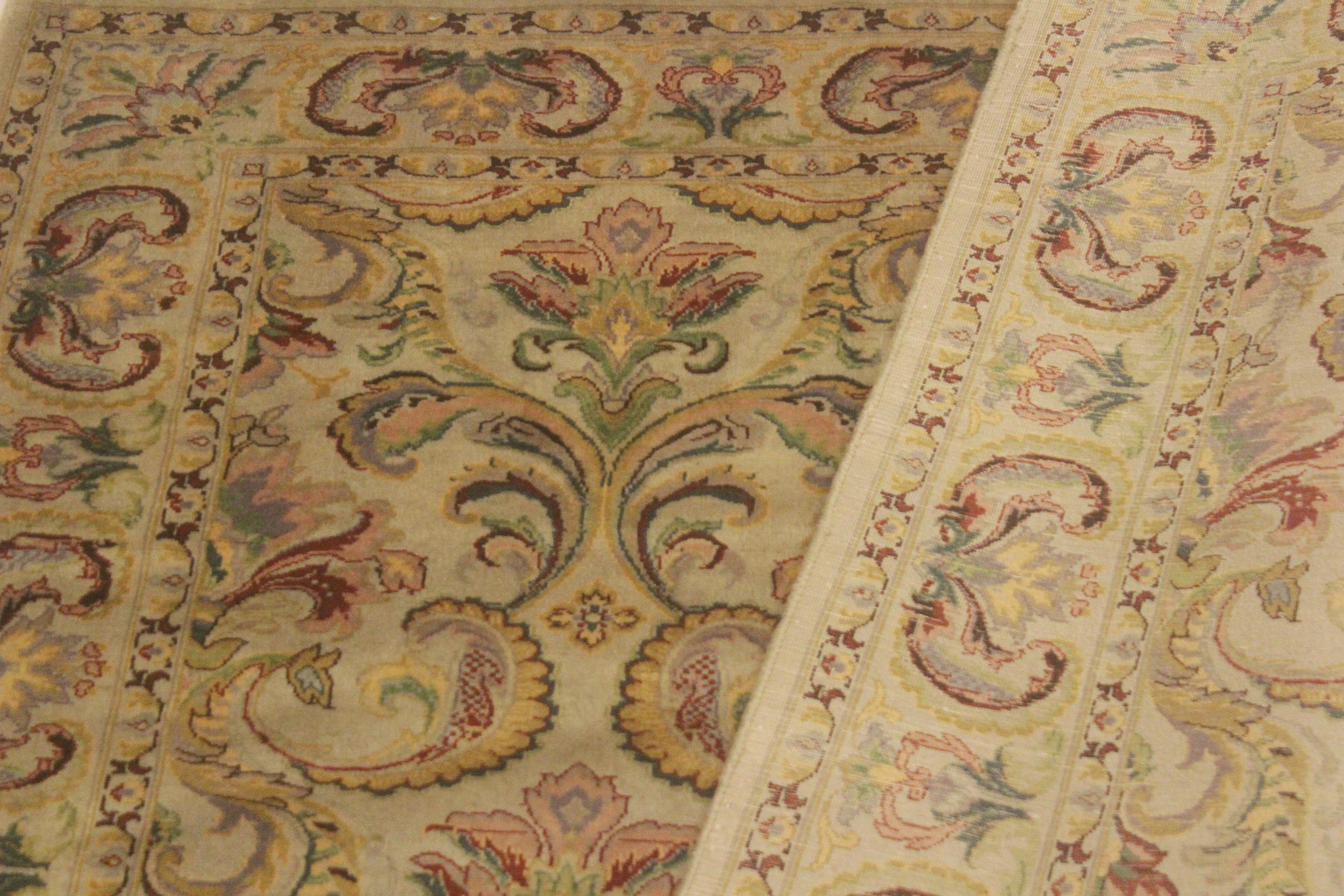 handmade Transitional  Taupe Green Hand Knotted RECTANGLE 100% WOOL area rug 4x6