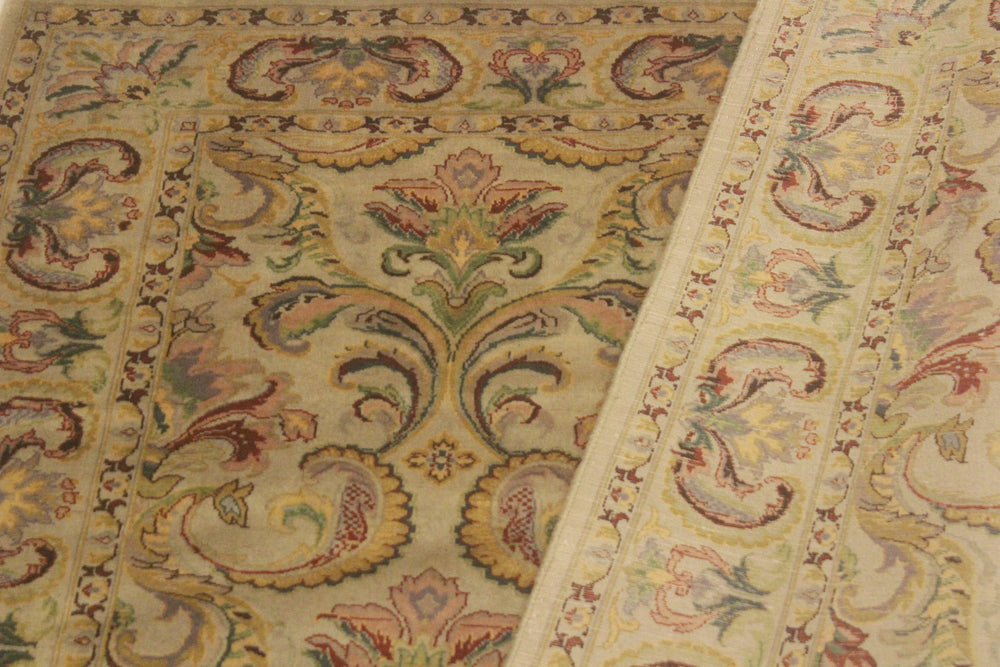 handmade Transitional  Taupe Green Hand Knotted RECTANGLE 100% WOOL area rug 4x6