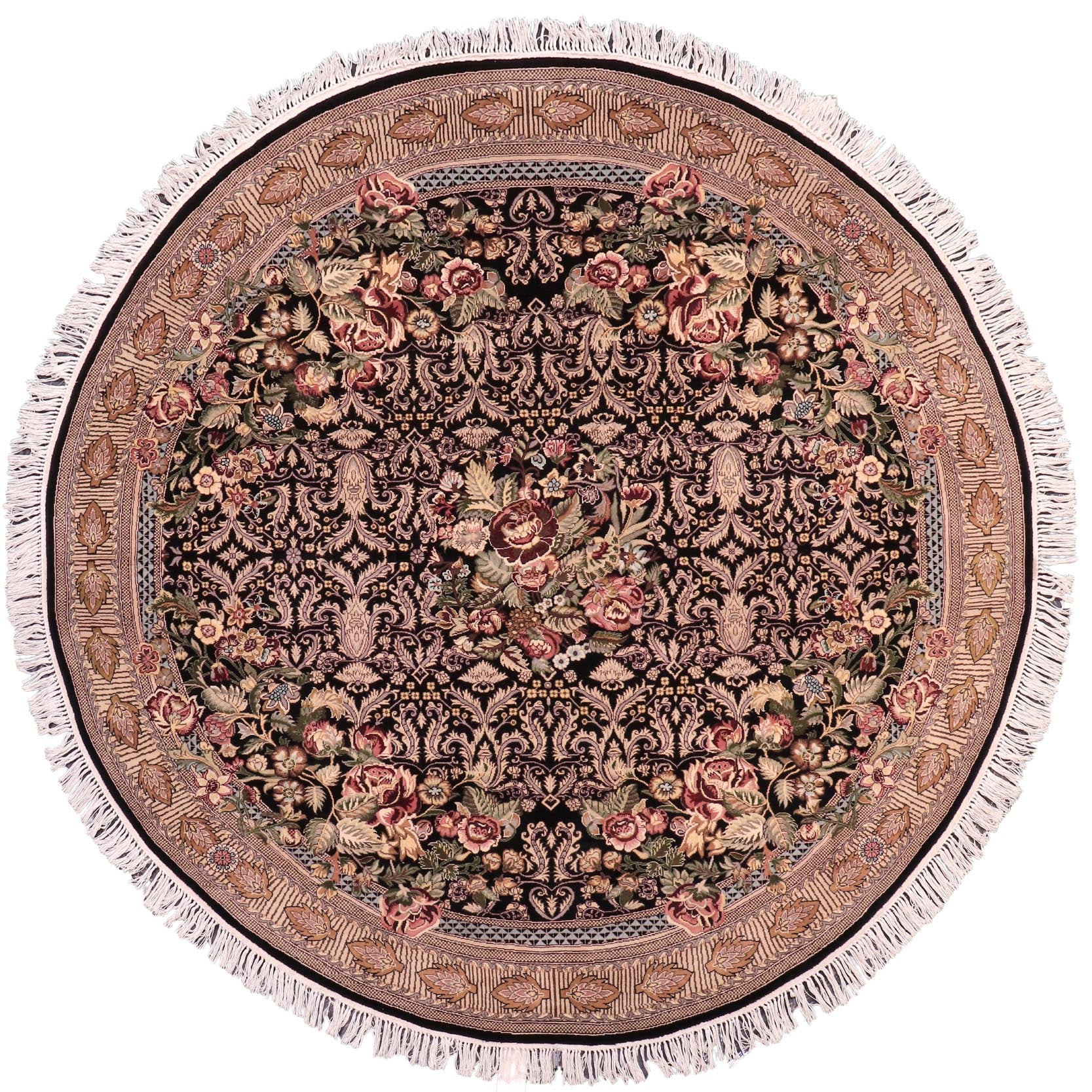 handmade Traditional Rasmi Romal Black Gold Hand-made ROUND 100% WOOL area rug 7' x 7'