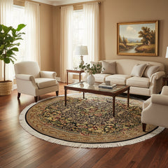 handmade Traditional Rasmi Romal Black Gold Hand-made ROUND 100% WOOL area rug 7'x7'