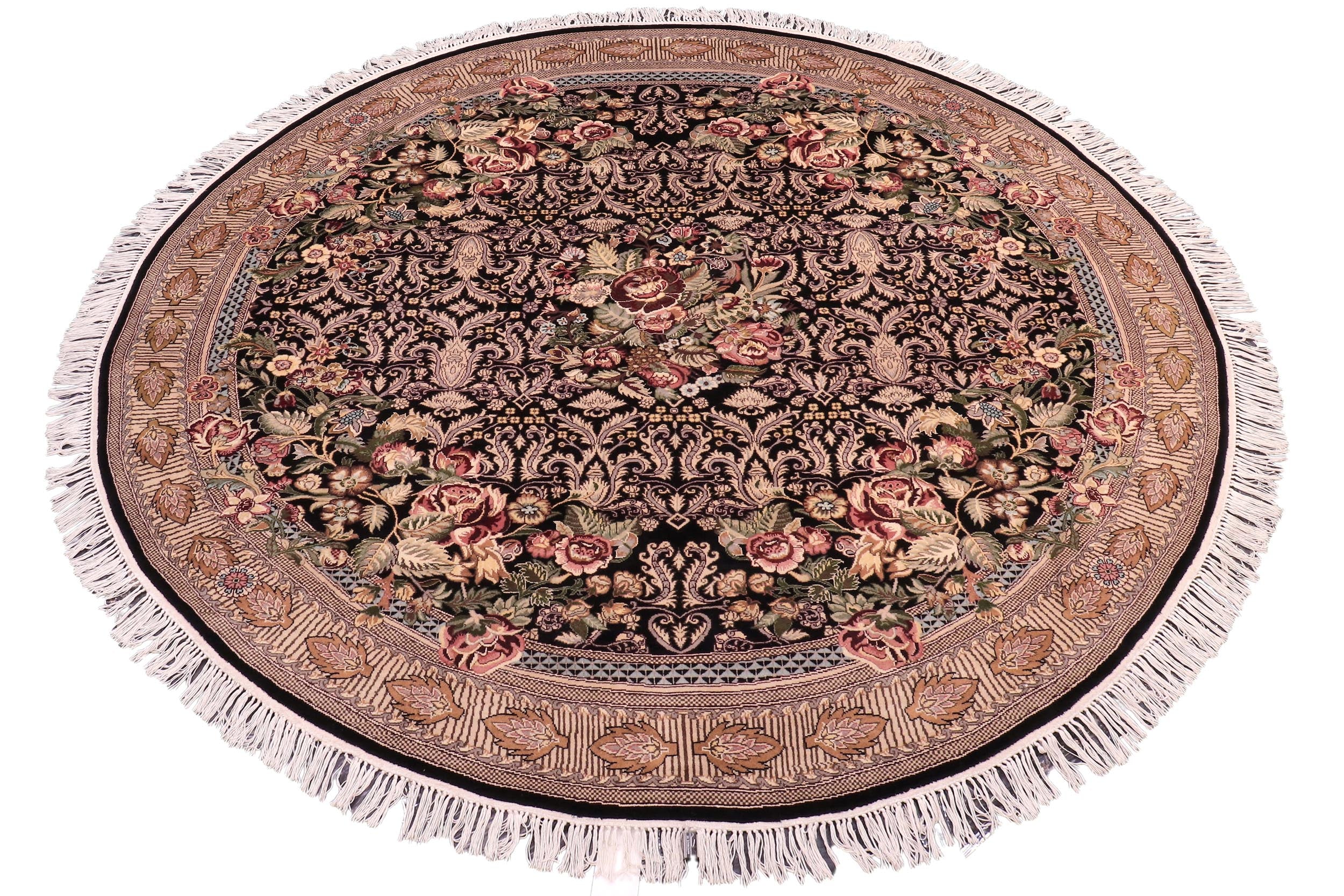 handmade Traditional Rasmi Romal Black Gold Hand-made ROUND 100% WOOL area rug 7' x 7'