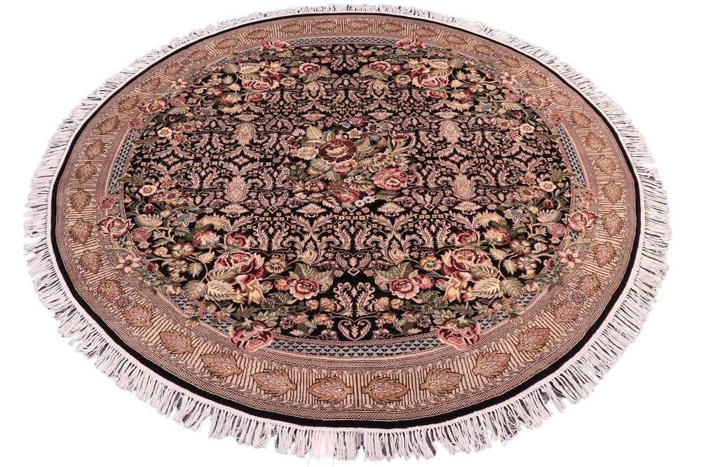 handmade Traditional Rasmi Romal Black Gold Hand-made ROUND 100% WOOL area rug 7'x7'