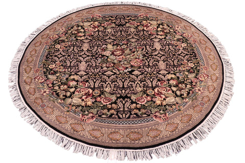 handmade Traditional Rasmi Romal Black Gold Hand-made ROUND 100% WOOL area rug 7' x 7'