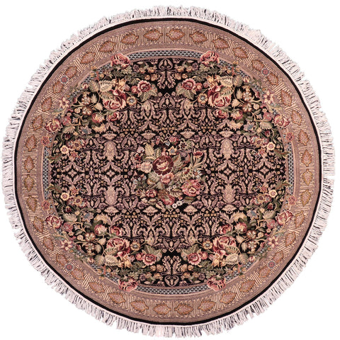 handmade Traditional Rasmi Romal Black Gold Hand-made ROUND 100% WOOL area rug 7' x 7'