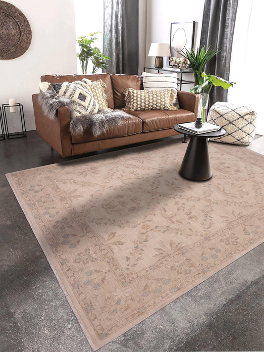 handmade Transitional Kafkaz Ivory Beige Hand Knotted RECTANGLE 100% WOOL area rug 8' x 10'