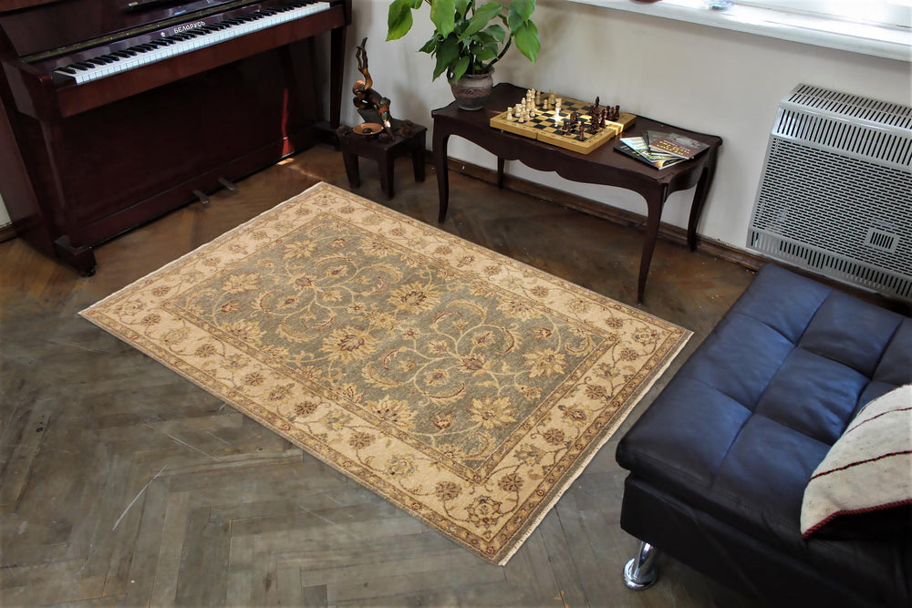 handmade Traditional Kafkaz Lt. Green Tan Hand Knotted RECTANGLE 100% WOOL area rug 4x6