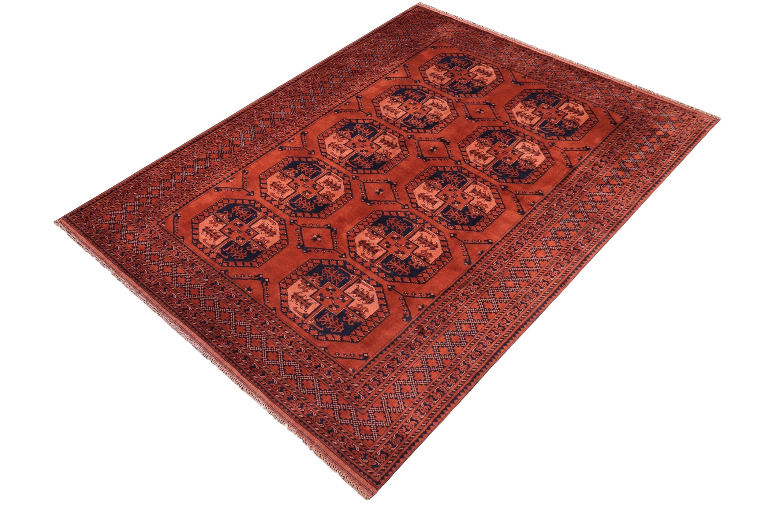 handmade Geometric Kargahi Rust Blue Hand Knotted RECTANGLE 100% WOOL area rug 7x10