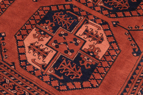 handmade Geometric Kargahi Rust Blue Hand Knotted RECTANGLE 100% WOOL area rug 7x10