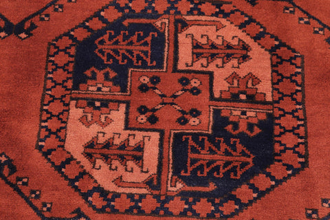 handmade Geometric Kargahi Rust Blue Hand Knotted RECTANGLE 100% WOOL area rug 7x10