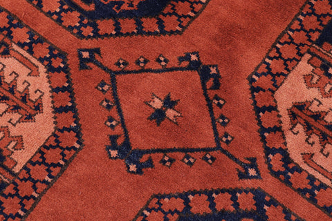 handmade Geometric Kargahi Rust Blue Hand Knotted RECTANGLE 100% WOOL area rug 7x10