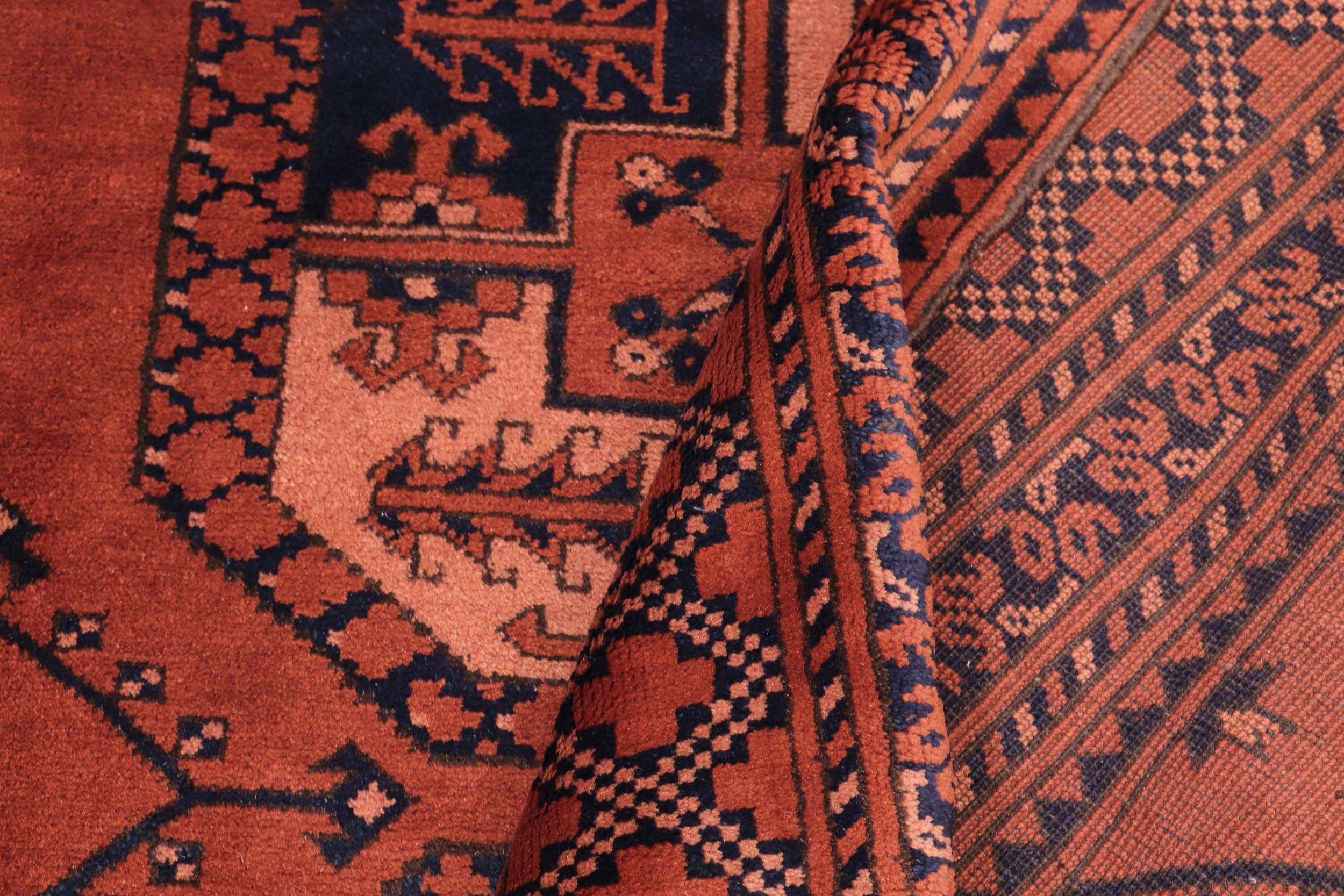 handmade Geometric Kargahi Rust Blue Hand Knotted RECTANGLE 100% WOOL area rug 7x10