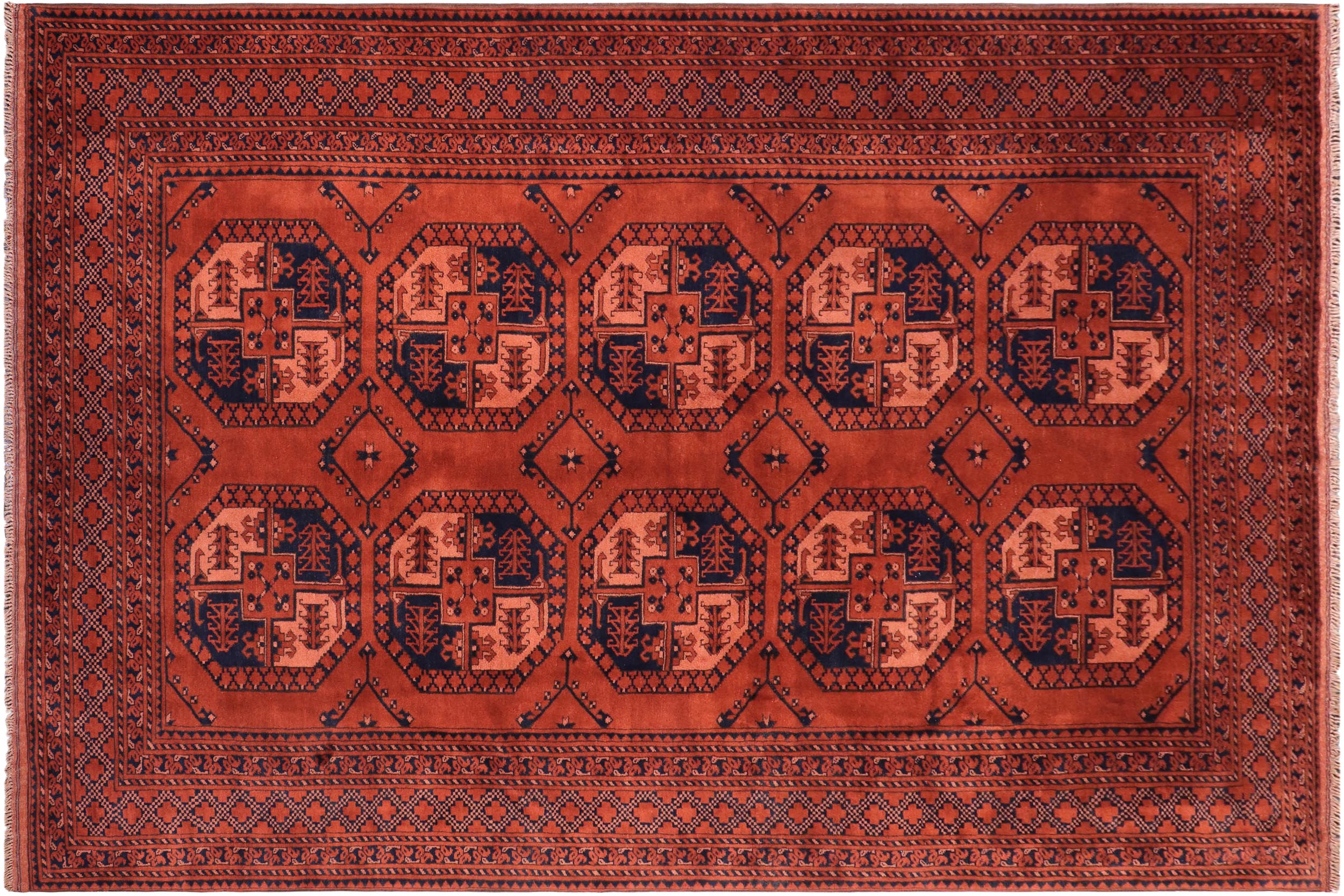 handmade Geometric Kargahi Rust Blue Hand Knotted RECTANGLE 100% WOOL area rug 7x10