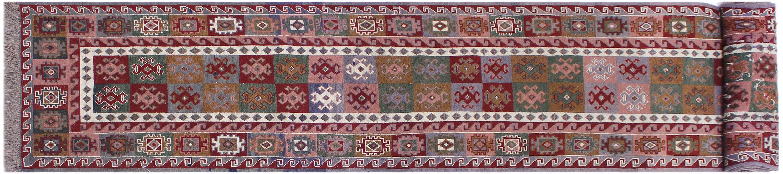 handmade Geometric Soumakh Red Gray Hand-Woven RUNNER 100% WOOL area rug 2 x 12