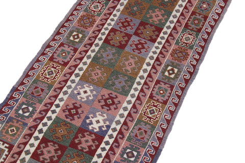 handmade Geometric Soumakh Red Gray Hand-Woven RUNNER 100% WOOL area rug 2 x 12