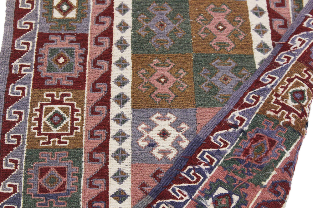 handmade Geometric Soumakh Red Gray Hand-Woven RUNNER 100% WOOL area rug 2 x 12